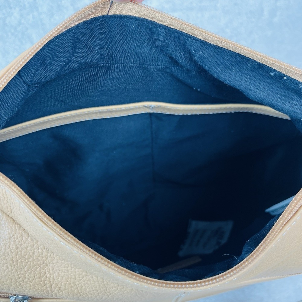 Vintage Tignanello Cargo Hobo Shoulder Bag Pebbled Leather Canvas Strap Tan Nude - Picture 13 of 15